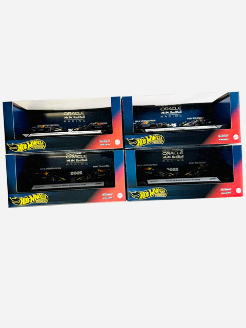 Hot Wheels 2026 F1 Formula One 2025 Racing Premium Oracle Red Bull Team Max Verstappen #1 & Yuki Tsunoda #22 2-Pack Box Set Diorama Case JMM95 (4 Pieces)