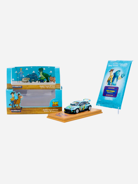Tarmac Works Hobby 64 Factory Sealed Pandem Toyota GR Yaris Disney Toys Story 30th Anniversary w/ Trading Card Combo Set