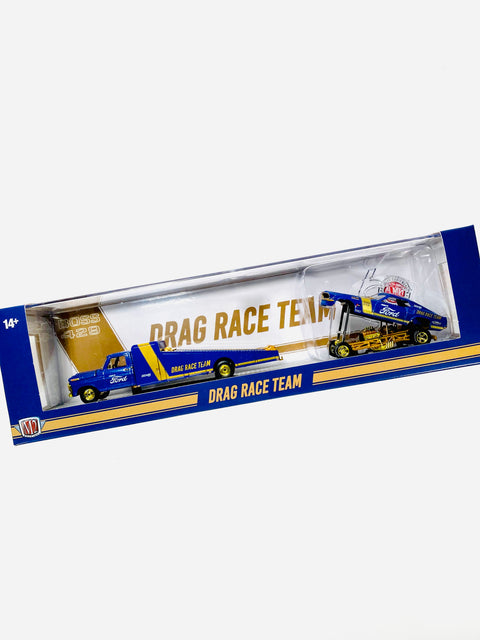 M2 Machines Auto Haulers SEMA 2023 Power by Ford Drag Race Team 1969 Ford F-350 & 1969 Ford Mustang Funny Car Chase - Damaged Box
