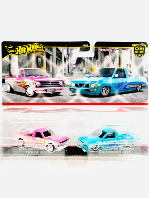 Hot Wheels 2024 Target Exclusive 2 Pack 1975 Datsun Sunny Truck (B120) & Custom '93 Nissan Hardbody (D21) - Damaged Card/Blister