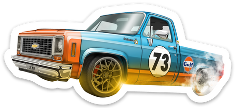 JCar Diecast Exclusive Gulf 1973 Chevrolet C10 Pick-Up Truck Diecut Sticker