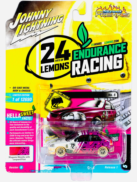 Johnny Lightning Street Freaks 24hrs of Lemons Endurance Racing 1998 Honda Civic Magenta Metallic W/ Leopard Print Chase