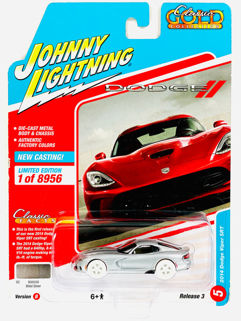 Johnny Lightning Classic Gold 2014 Dodge Viper SRT Billet Silver Chase - Damaged Card