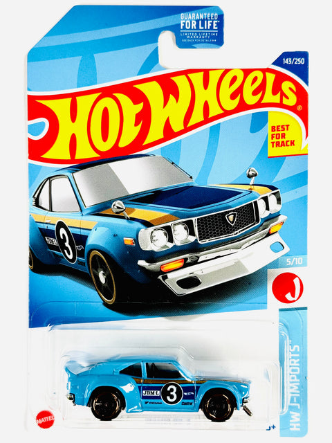 Hot Wheels HW J-Imports Mazda RX3 Blue (143/250) - Damaged Card/Blister