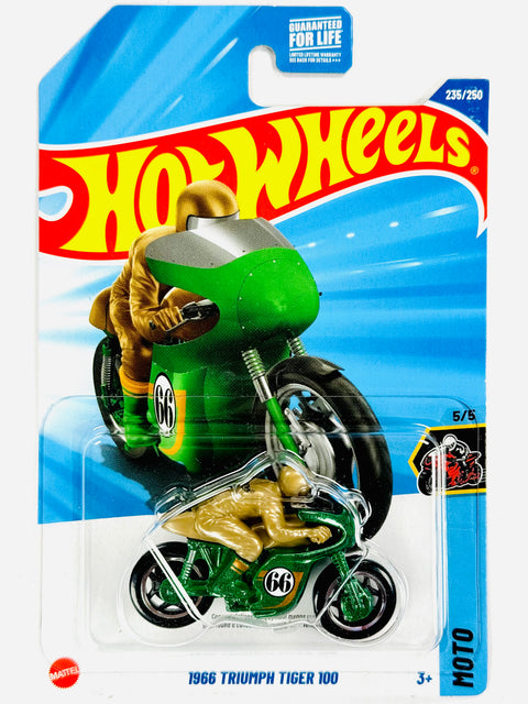 Hot Wheels Moto 1966 Triumph Tiger 100 Green (235/250) - Damaged Card/Blister