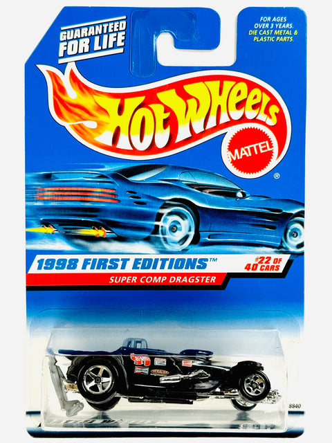 Hot Wheels 1998 First Editions Super Comp Dragster Black (22/40) - Damaged Card/Blister