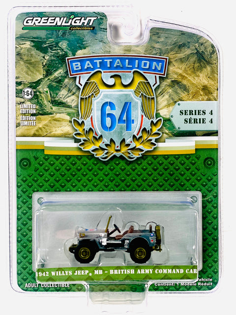 Greenlight Battalion 64 1942 Willys Jeep MB British Army Command Car Chase - Damaged Blister
