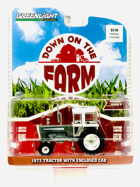 Greenlight Down on the Farm 1973 Tractor W/ Enclosed Cab Raw Chase - Damaged Blister