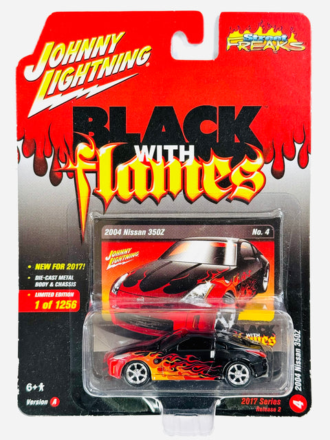 Johnny Lightning Street Freaks Black With Flames 2004 Nissan 350Z - Damaged Card