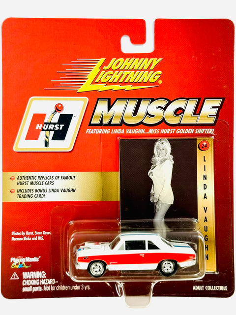 Johnny Lightning Hurst Muscle Linda Vaugh 1969 AMC Hurst SC/Rambler (Random PhotoCard) - Damaged Card/Blister