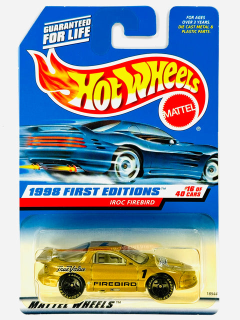 Hot Wheels 1998 First Editions IROC Firebird Gold (16/40) - Yellow Blister