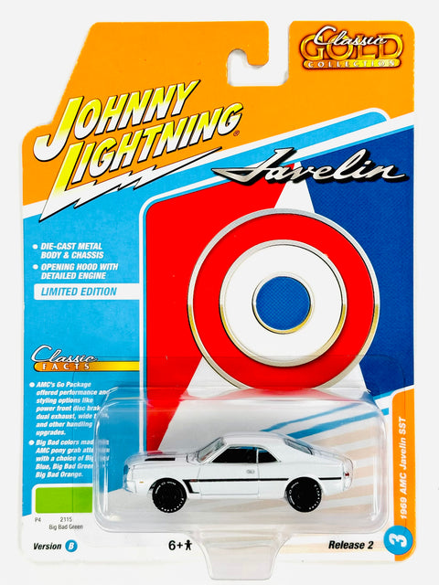 Johnny Lightning Classic Gold 1969 AMC Javelin SST Big Bad Green Chase - Damaged Card/Blister