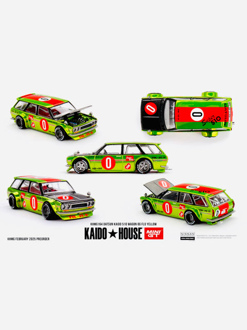 Mini GT x Kaido House Collab Datsun KAIDO 510 Wagon OG Flo Chrome Yellow #164