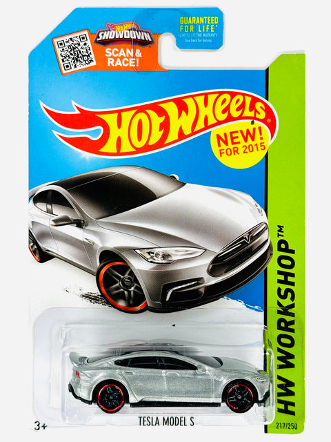 Hot Wheels HW Workshop Tesla Model S Silver (217/250) - Damaged Card/Blister