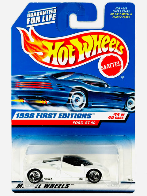 Hot Wheels 1998 First Editions Ford GT-90 White (14/40) - Damaged Card/Blister