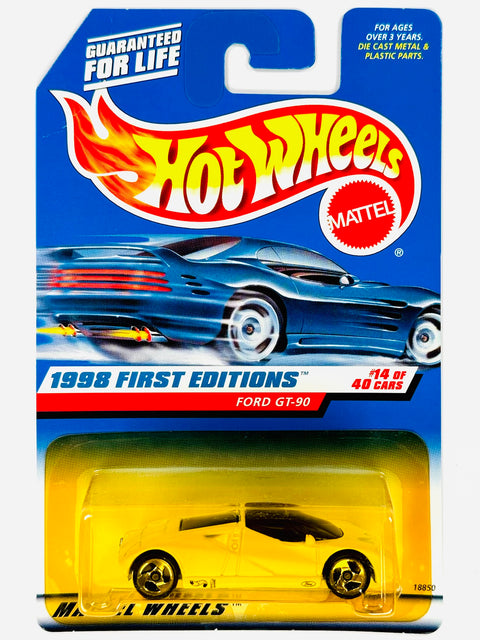 Hot Wheels 1998 First Editions Ford GT-90 White (14/40) - Damaged Card/Yellow Blister