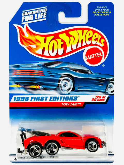 Hot Wheels 1998 First Editions Tow Jam Red (25/40) - Damaged Card/Blister