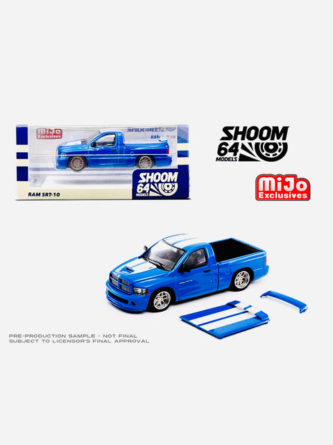 Shoom64 Mijo Exclusives 2003 Dodge Ram SRT-10 Pickup Electric Blue Pearl / White Stripes