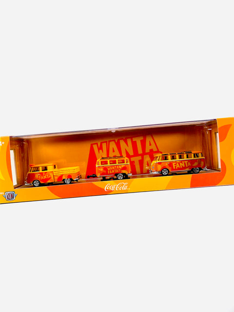 M2 Machines Auto Haulers Coca-Cola Fanta 1960 VW Double Cab Truck W/ 1960 VW 15-Window Bus