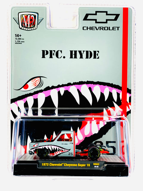 M2 Machines Hobby Exclusive 1973 Chevrolet Cheyenne Super 10 “PFC. HYDE” Shark Face