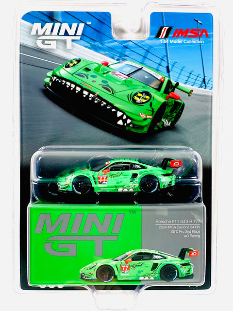 Mini GT Mijo Exclusives Porsche 911 GT3 R #77 AO Racing 2024 IMSA Daytona 24 Hrs GTD Pro 2nd Place #889