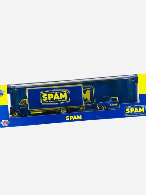 M2 Machines Auto Haulers Spam 1968 Chevrolet C60 Truck & 1979 Chevrolet Silverado Stepside Chase - Damaged Box