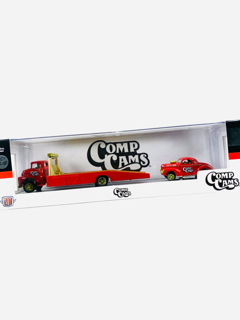 M2 Machines Auto Haulers Comp Cams 1958 Dodge COE Truck & 1941 Willys Coupe Gasser Chase - Damaged Box