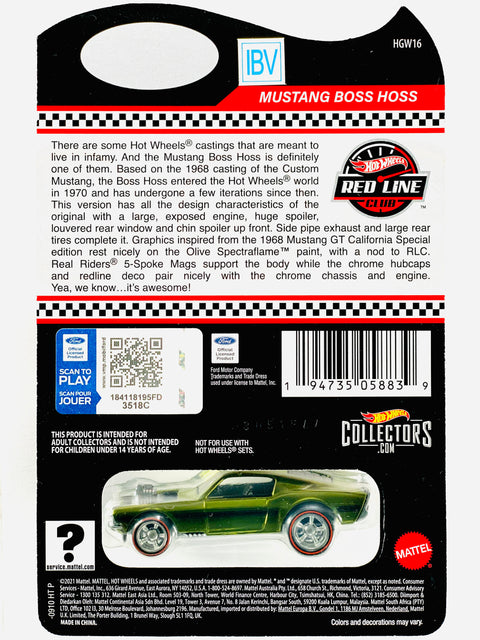 Hot Wheels 2022 RLC Mustang Boss Hoss IBV/Sample