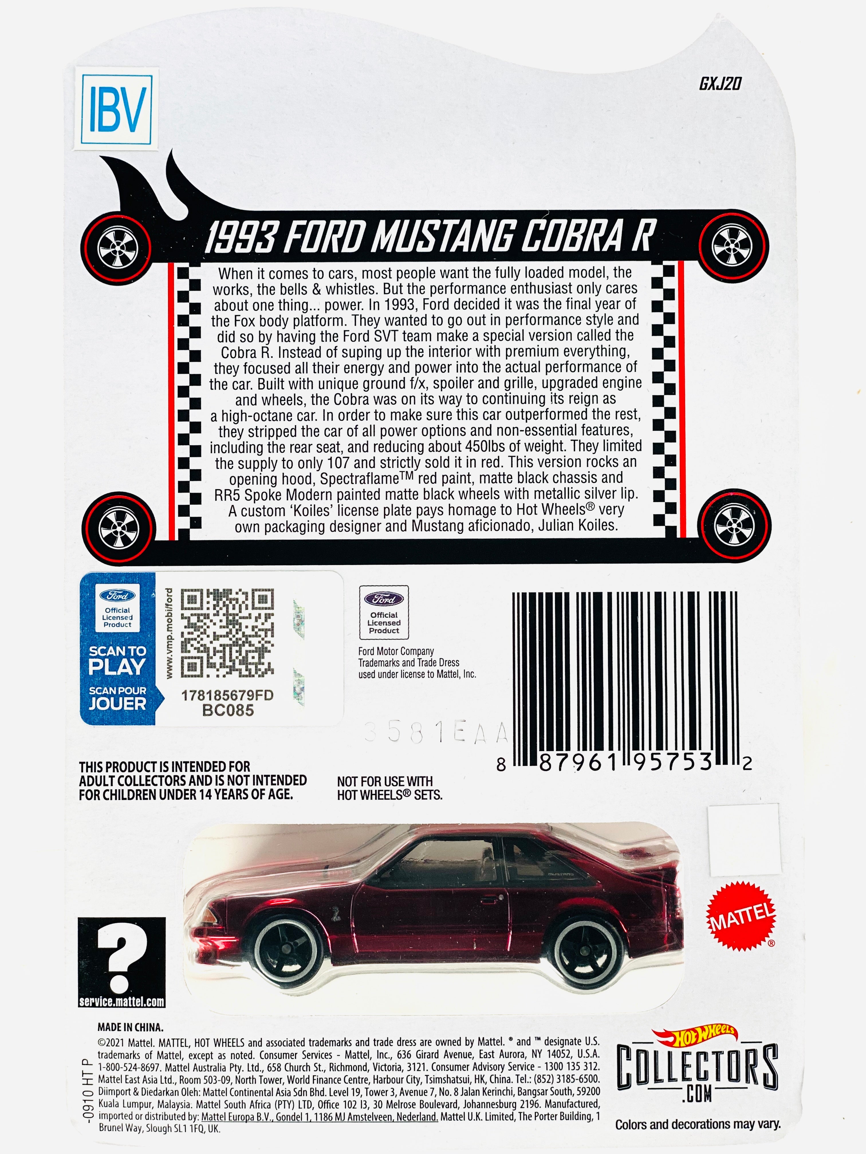 Hot Wheels 2021 RLC Exclusive 1993 Ford Mustang Cobra R IBV/Sample