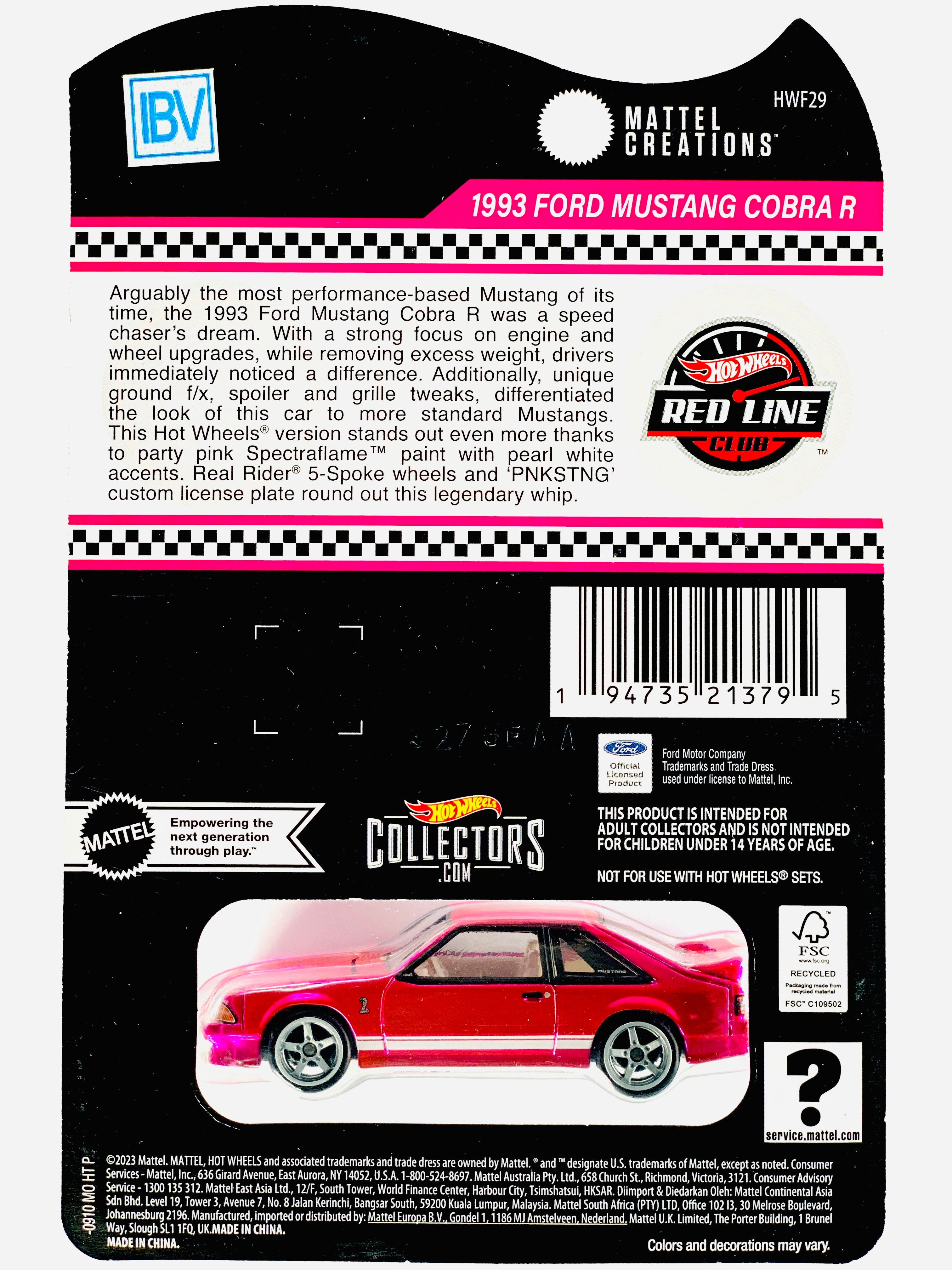 Hot Wheels 2024 RLC 1993 Ford Mustang Cobra R IBV/Sample – Jcardiecast