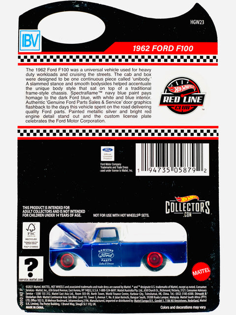 Hot Wheels 2022 RLC Exclusive 1962 Ford F100 IBV/Sample - Damaged Card