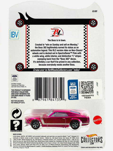 Hot Wheels 2020 Convention RLC Exclusive '70 Mustang Boss 302 IBV/Sample - Damaged Card