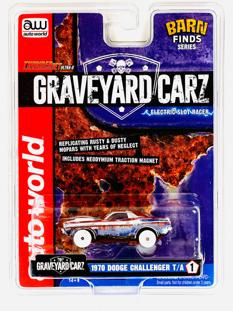 Auto World Thunder Jet Ultra G Electric Slot Car Graveyard Carz 1970 Dodge Challenger T/A Chase - Damaged Blister