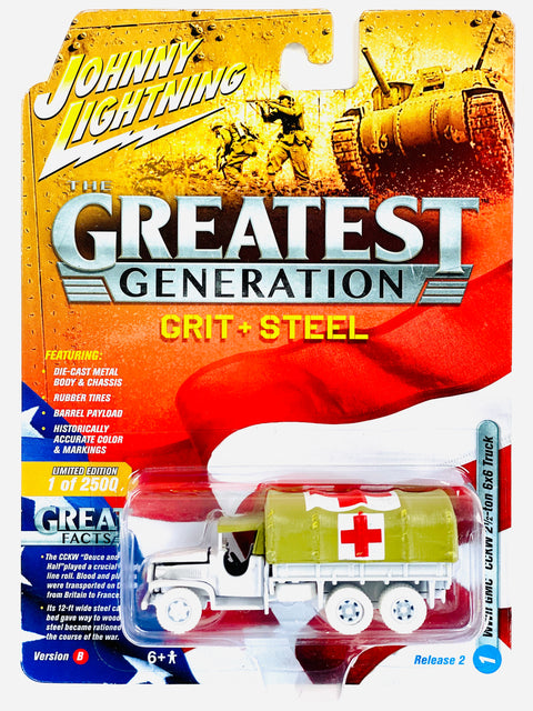 Johnny Lightning Greatest Generation WWII GMC CCKW 2 1/2-Ton 6x6 Truck Chase - Damaged Card