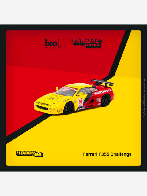 Tarmac Works Hobby 64 Factory Sealed Ferrari F355 Challenge World Challenge Series 2000 Matt Drendel Yellow Red