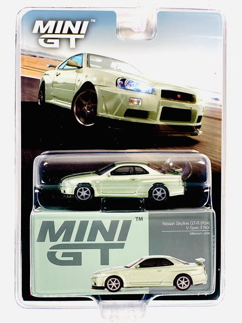 Mini GT Mijo Exclusive Nissan Skyline GT-R (R34) V-Spec II Nür Millenium Jade #1003