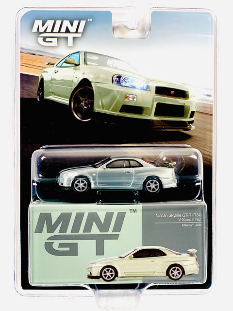 Mini GT Mijo Exclusive Nissan Skyline GT-R (R34) V-Spec II Nür Millenium Jade #1003 Chase