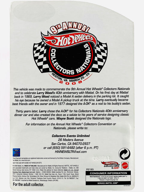 Hot Wheels 2009 9th Annual Collectors Nationals Reston, VA Larry Wood A-OK Sample