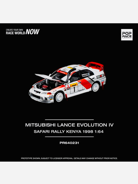 Pop Race Factory Sealed Mitsubishi Lance Evolution IV Safari Rally Kenya #231
