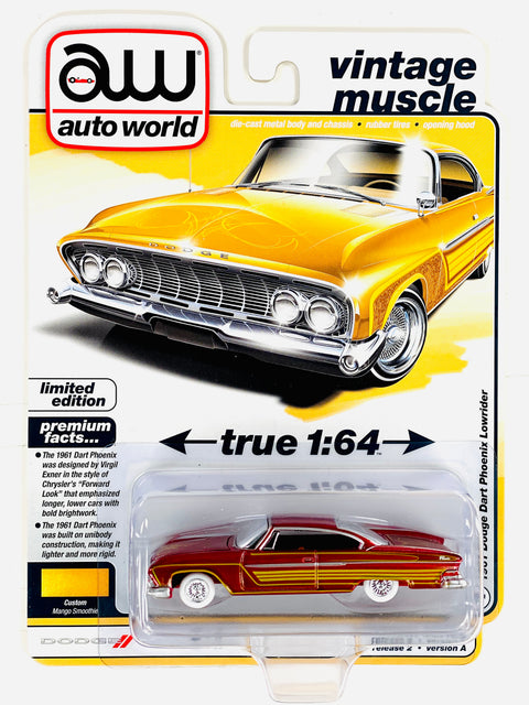 Auto World Vintage Muscle 1961 Dodge Dart Phoenix Lowrider in Mango Smoothie Chase - Damaged Card/Blister
