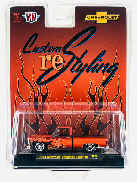 M2 Machines Hobby Exclusive 1973 Chevrolet Cheyenne Super 10 Custom Re Styling Brown w/ Flames