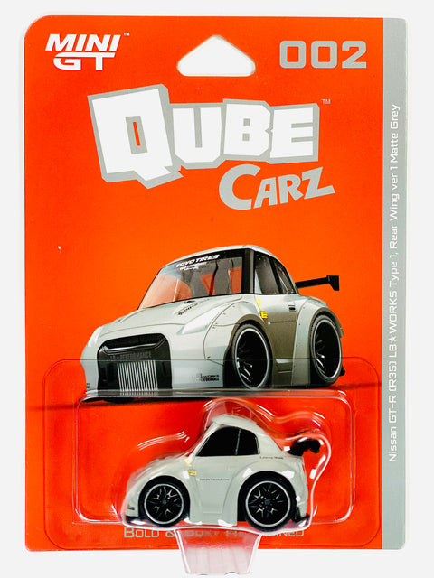 Mini GT QubeCarz Series 1 Liberty Walk Nissan GT-R R35 LB-Works type 1, Rear Wing ver 1 Matte Grey #002