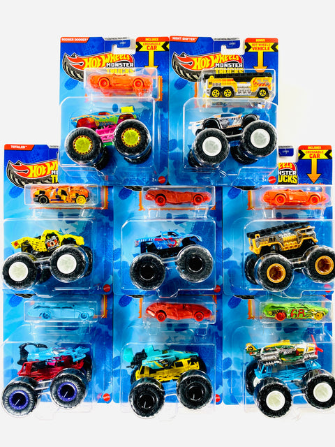 Hot Wheels 2025 Monster Truck & Car 2-Pack Factory Sealed Case S (8 Cars)