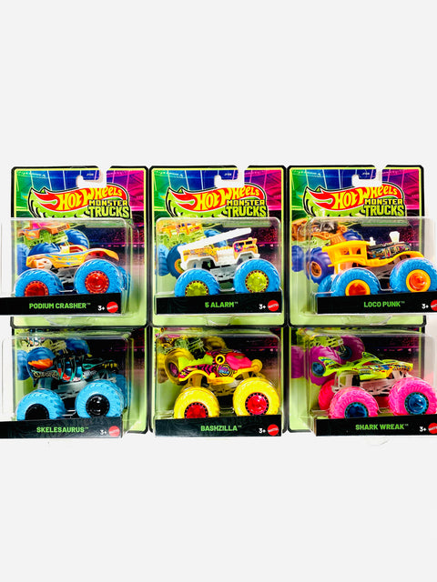 Hot Wheels 2026 Monster Truck Glow in the Dark Factory Sealed Case E (6 Cars)