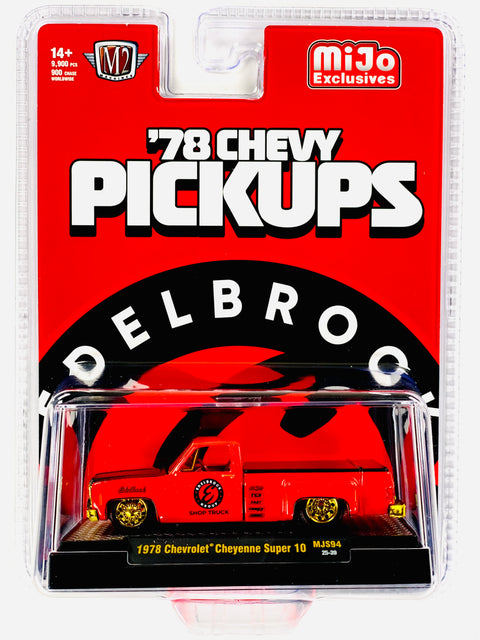 M2 Machines Mijo Exclusive Edelbrock 1978 Chevrolet Cheyenne Super 30 Custom Truck Chase