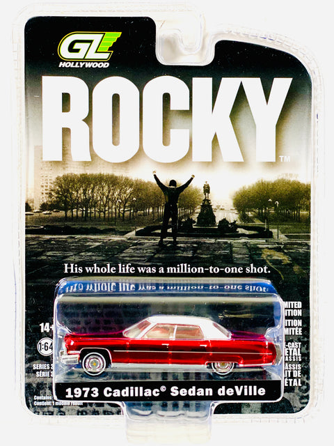 Greenlight Hollywood Rocky 1973 Cadillac Sedan Deville Chrome Chase - Damaged Card/Blister