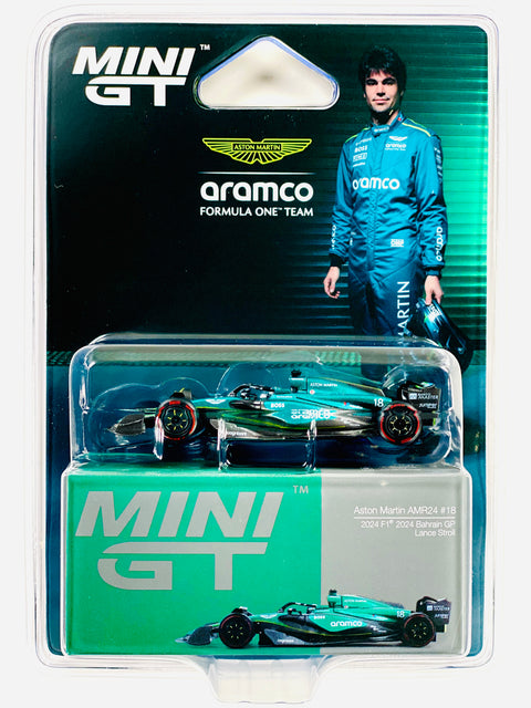 Mini GT Mijo Exclusive Aston Martin AMR24 #18 Lance Stroll 2024 F1 2024 Bahrain GP #1001