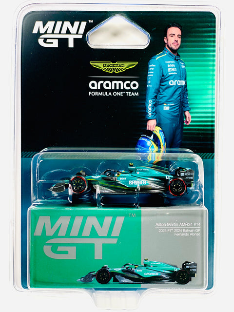 Mini GT Mijo Exclusive Aston Martin AMR24 #14 Fernando Alonso 2024 F1 2024 Bahrain GP #999