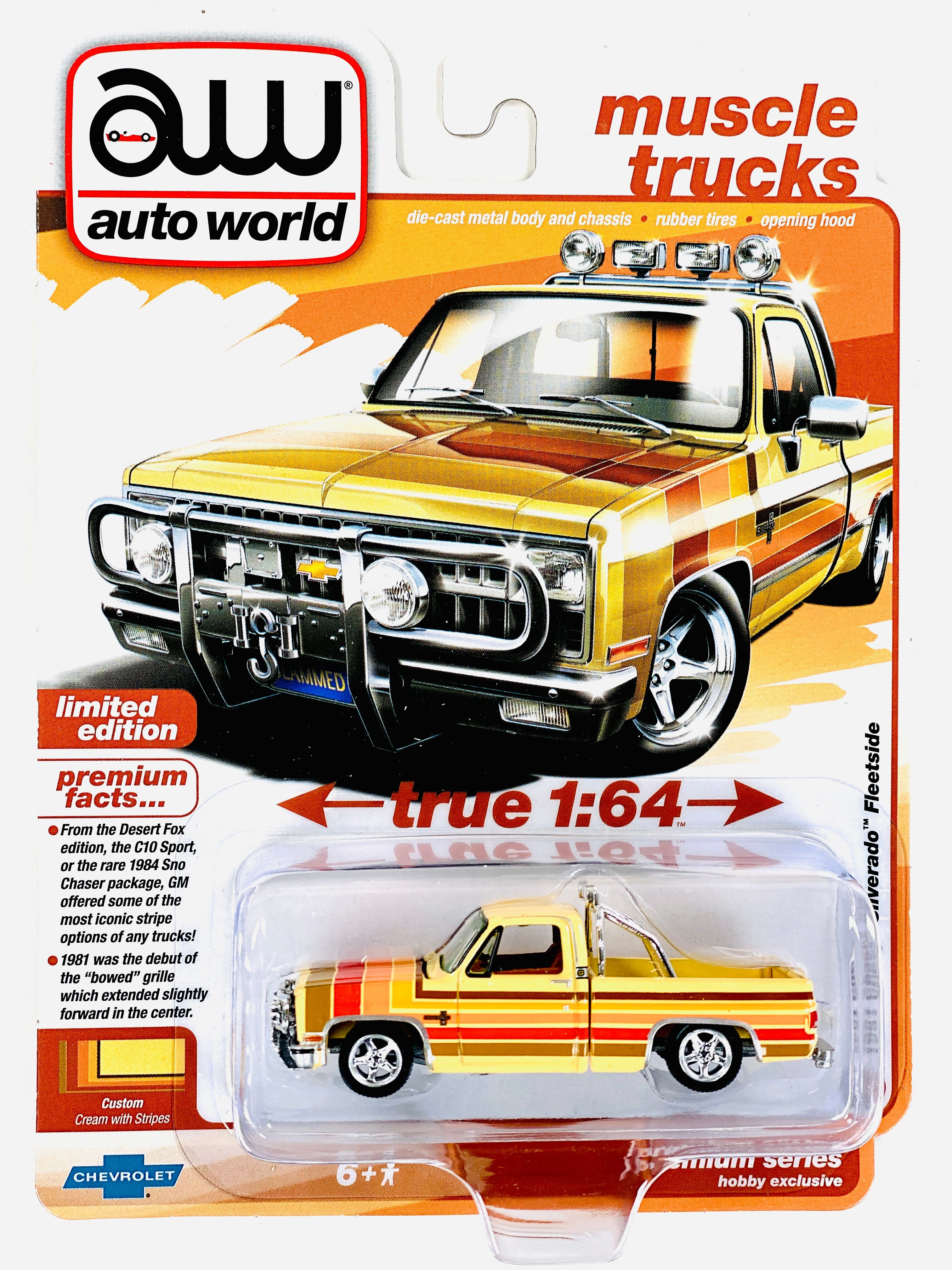 Auto World 1981 Chevy Silverado Fleetside Cream w/ Stripes Truck