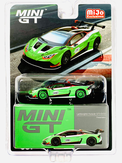 Mini GT Mijo Exclusive Lamborghini Huracan GT3 EVO2 Presentation Green #687 Chase